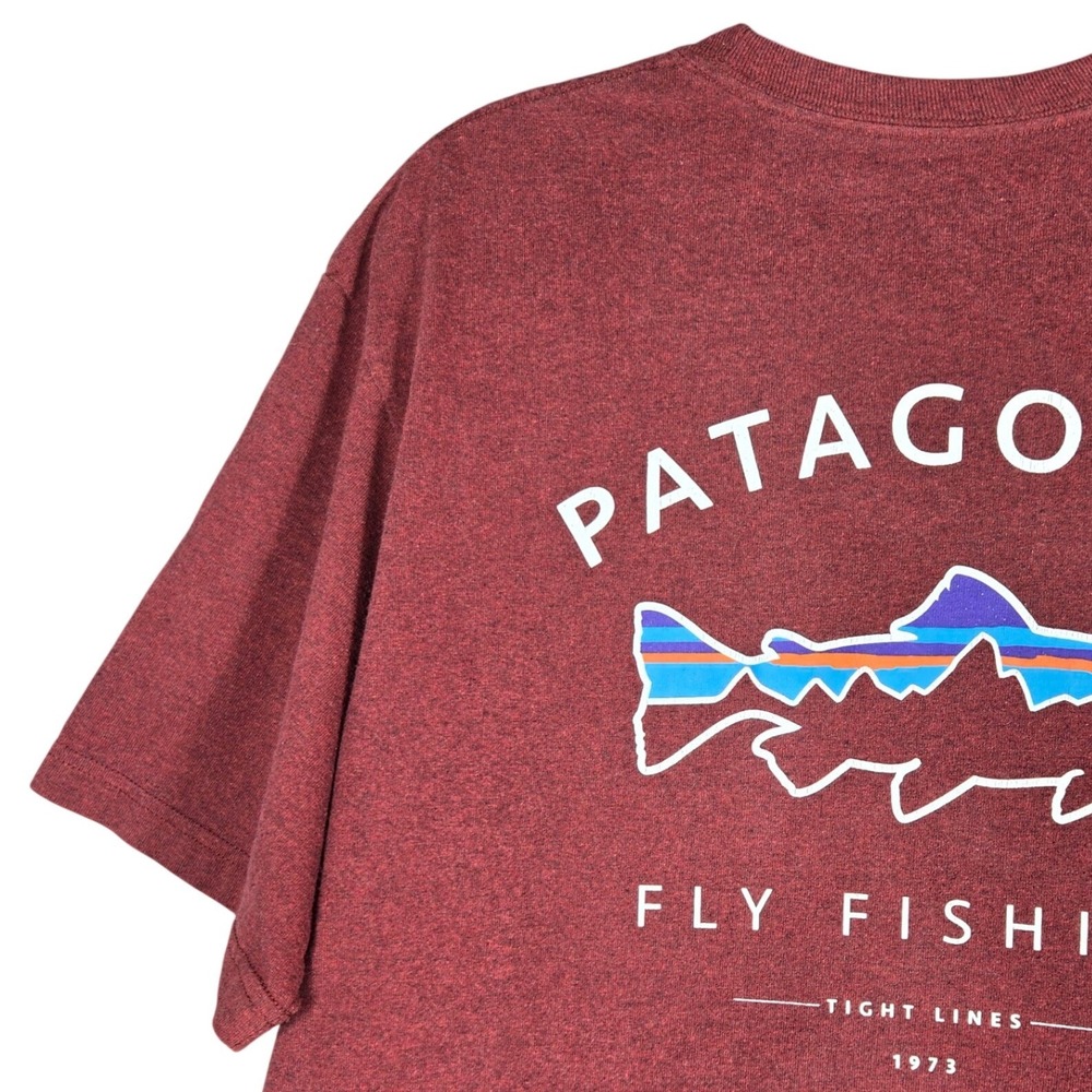Patagonia Fly Fishing T-Shirt Men Medium Burgundy Responsibili-Tee Trout Graphic - Picture 8 of 12